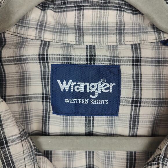 Wrangler Pearl Snap Button Shirt Mens XL Gray Cream Plaid Check Western Country - Picture 4 of 6